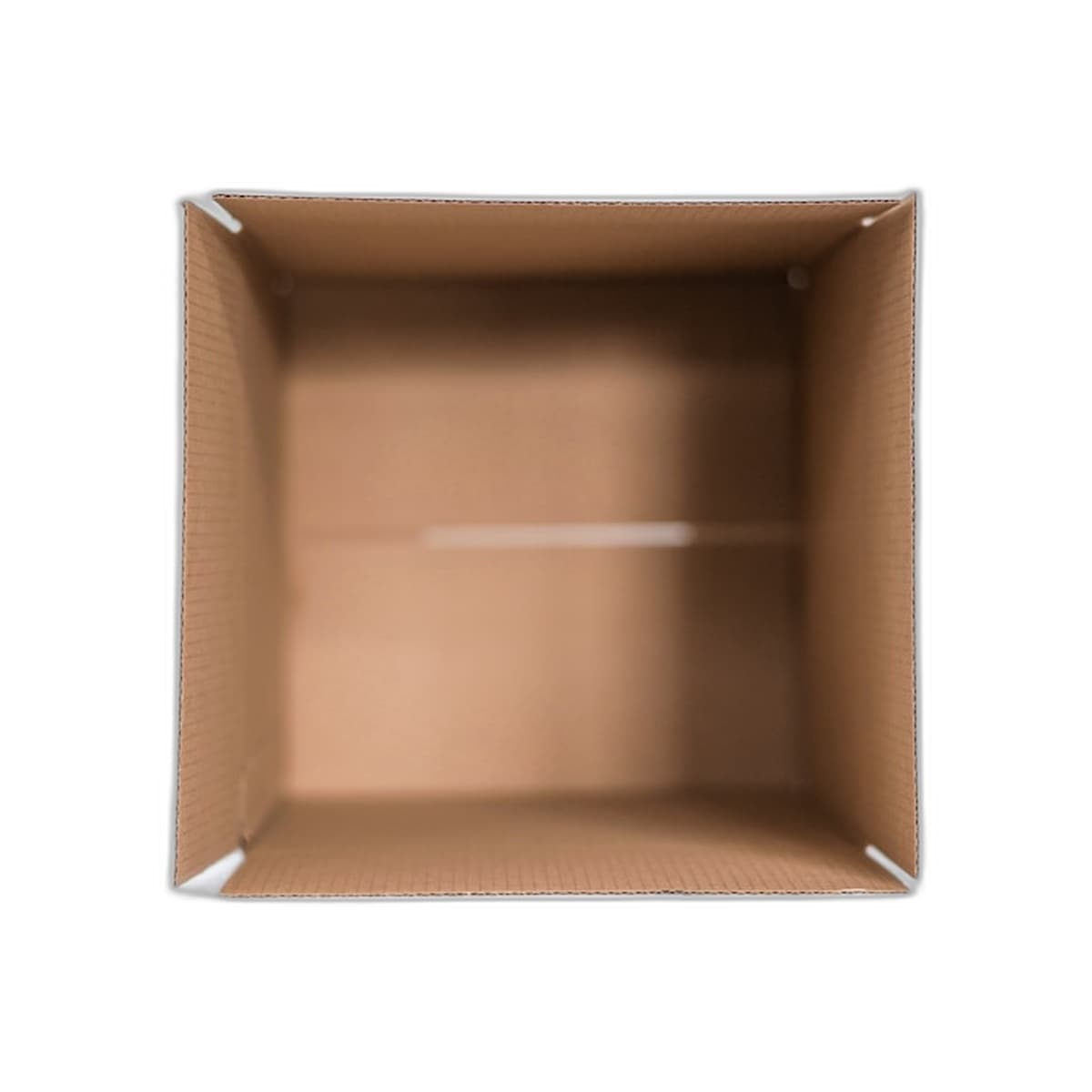 Small open white cardboard box on a plain background