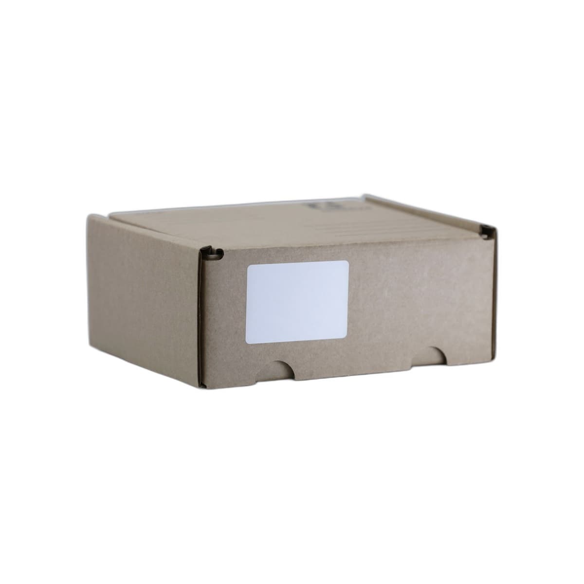 Kraft mailer box with self-locking tabs and blank label