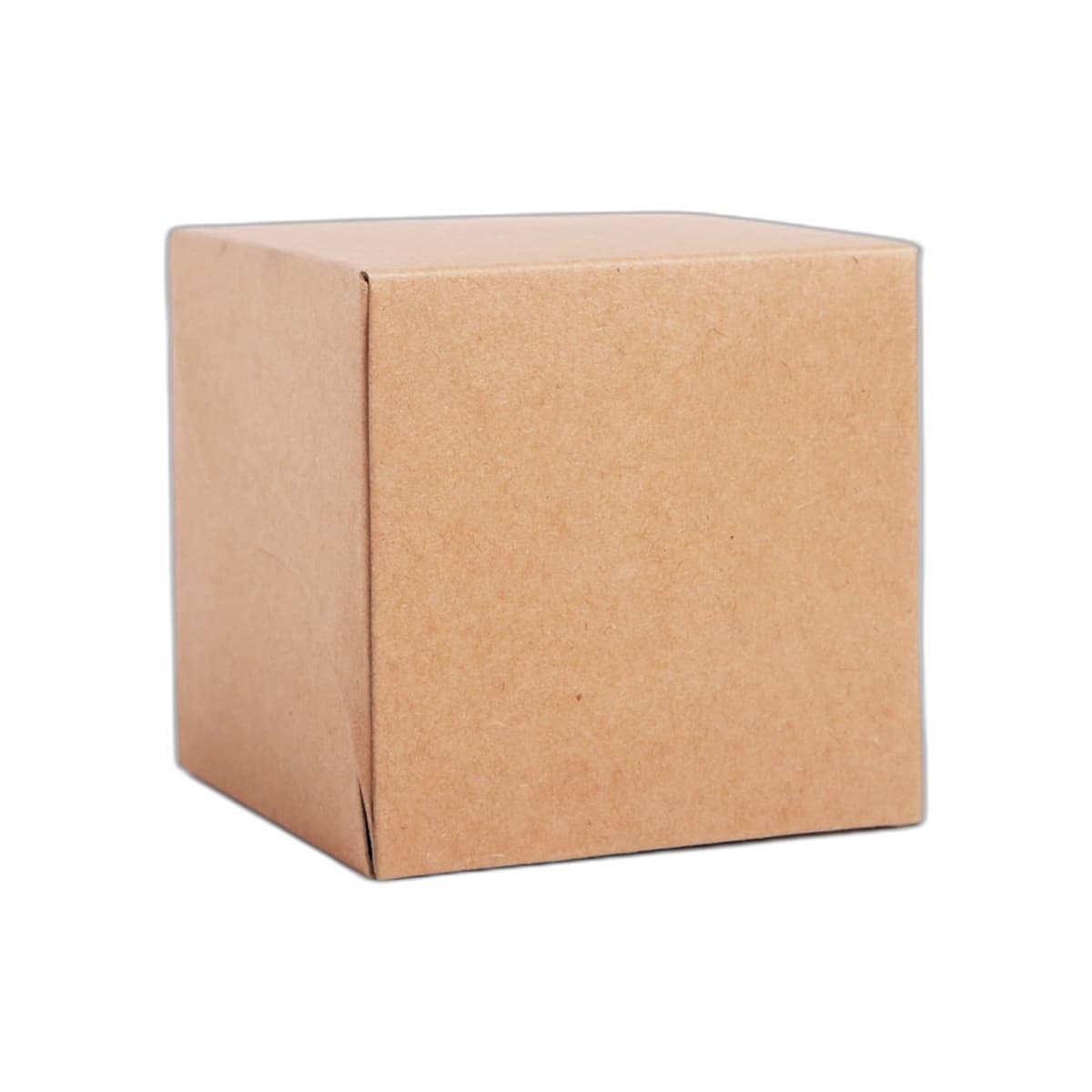 Square kraft cardboard shipping box on a plain background